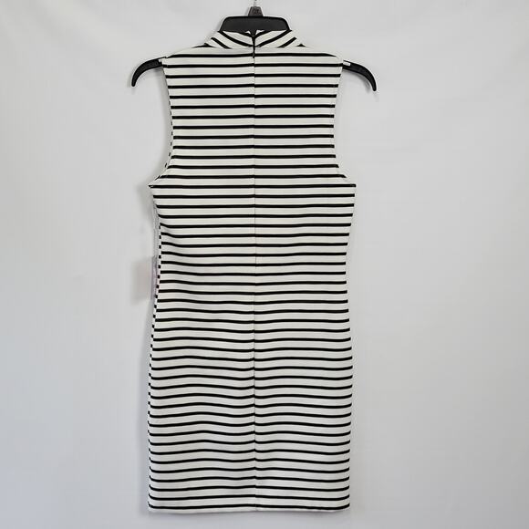 Forever21 Black Cream Striped Dress NEW Midi Stretch Bodycon Sleeveless Womens S - Picture 2 of 8